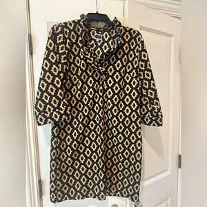 Mud Pie Cream and Brown Geometric Cowl Neck Sheath Dress